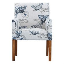 Load image into Gallery viewer, Modern Linen Upholstered Armchair with Blue Butterfly Pattern and Wood Legs