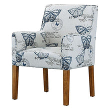 Load image into Gallery viewer, Modern Linen Upholstered Armchair with Blue Butterfly Pattern and Wood Legs