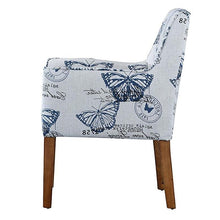 Load image into Gallery viewer, Modern Linen Upholstered Armchair with Blue Butterfly Pattern and Wood Legs