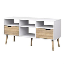 Load image into Gallery viewer, Modern White Natural Oak TV Stand with Mid-Century Style Wood Legs