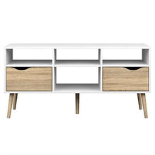 Load image into Gallery viewer, Modern White Natural Oak TV Stand with Mid-Century Style Wood Legs