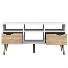 Load image into Gallery viewer, Modern White Natural Oak TV Stand with Mid-Century Style Wood Legs
