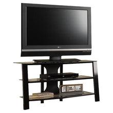 Load image into Gallery viewer, Contemporary 40-inch Black Metal TV Stand with Clear Glass Shelves
