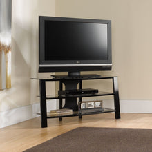 Load image into Gallery viewer, Contemporary 40-inch Black Metal TV Stand with Clear Glass Shelves