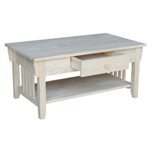 Load image into Gallery viewer, Unfinished Solid Wood Coffee Table Drawer and Shelf