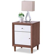 Load image into Gallery viewer, Modern Mid Century Style End Table Nightstand in White and Walnut Finish
