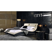 Load image into Gallery viewer, King size Modern Cream Black Faux Leather Upholstered Platform Bed with Headboard