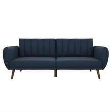 Load image into Gallery viewer, Modern Navy Blue Linen Upholstered Sofa Bed Futon with Mid-Century Style Wood Legs
