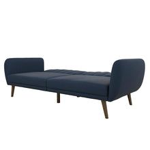 Load image into Gallery viewer, Modern Navy Blue Linen Upholstered Sofa Bed Futon with Mid-Century Style Wood Legs