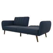 Load image into Gallery viewer, Modern Navy Blue Linen Upholstered Sofa Bed Futon with Mid-Century Style Wood Legs