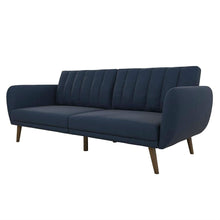 Load image into Gallery viewer, Modern Navy Blue Linen Upholstered Sofa Bed Futon with Mid-Century Style Wood Legs