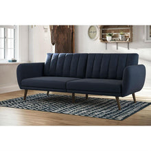 Load image into Gallery viewer, Modern Navy Blue Linen Upholstered Sofa Bed Futon with Mid-Century Style Wood Legs