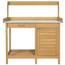Load image into Gallery viewer, Natural Fir Wood Potting Bench Garden Work Table with Metal Top