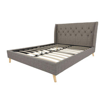 Load image into Gallery viewer, Full size Grey Linen Upholstered Platform Bed with Wingback Headboard