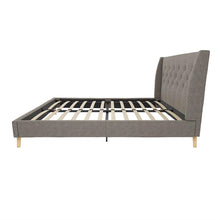 Load image into Gallery viewer, Full size Grey Linen Upholstered Platform Bed with Wingback Headboard