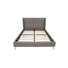 Load image into Gallery viewer, Full size Grey Linen Upholstered Platform Bed with Wingback Headboard