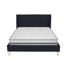 Load image into Gallery viewer, Queen Navy Blue Linen Upholstered Mid-Century Platform Bed with Wingback Headboard
