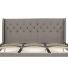 Load image into Gallery viewer, King Grey Linen Upholstered Wing-Back Platform Bed Mid-Century Style