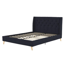 Load image into Gallery viewer, Full size Navy Blue Linen Upholstered Mid-Century Modern Wingback Platform Bed