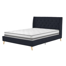 Load image into Gallery viewer, Full size Navy Blue Linen Upholstered Mid-Century Modern Wingback Platform Bed