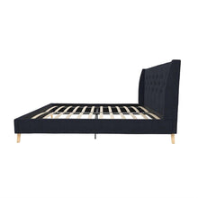 Load image into Gallery viewer, Full size Navy Blue Linen Upholstered Mid-Century Modern Wingback Platform Bed