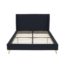 Load image into Gallery viewer, Full size Navy Blue Linen Upholstered Mid-Century Modern Wingback Platform Bed