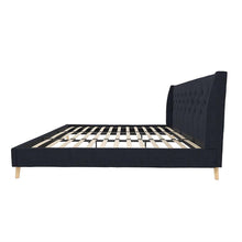Load image into Gallery viewer, King Mid-Century Style Navy Blue Linen Upholstered Wingback Platform Bed