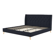 Load image into Gallery viewer, King Mid-Century Style Navy Blue Linen Upholstered Wingback Platform Bed