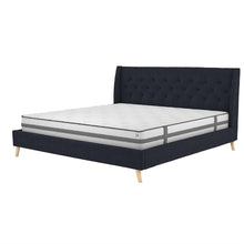 Load image into Gallery viewer, King Mid-Century Style Navy Blue Linen Upholstered Wingback Platform Bed