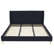 Load image into Gallery viewer, King Mid-Century Style Navy Blue Linen Upholstered Wingback Platform Bed