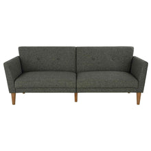 Load image into Gallery viewer, Mid-Century Style Grey Linen Upholstered Futon Sofa Bed with Wooden Legs