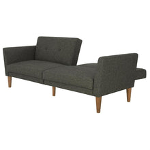 Load image into Gallery viewer, Mid-Century Style Grey Linen Upholstered Futon Sofa Bed with Wooden Legs
