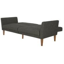 Load image into Gallery viewer, Mid-Century Style Grey Linen Upholstered Futon Sofa Bed with Wooden Legs