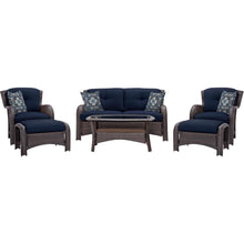 Load image into Gallery viewer, Outdoor 6-Piece Resin Wicker Patio Furniture Lounge Set with Navy Blue Seat Cushions