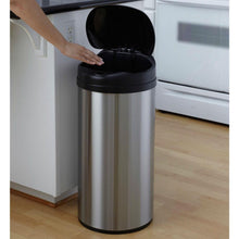 Load image into Gallery viewer, Round Stainless Steel 13-Gallon Touchless Kitchen Trash Can