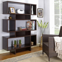 Load image into Gallery viewer, Modern 63-inch high Bookcase Geometric  Display Shelf in Espresso Wood Finish