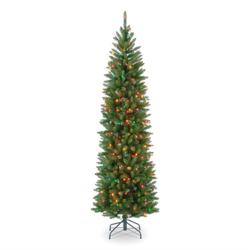 6.5 Foot Narrow Slim Small Footprint Christmas Tree Prelit 250 Multi-Color Lights