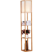 Load image into Gallery viewer, Modern 63-inch Tall Asian Style Floor Lamp with Off-White Shade in Natural Finish