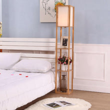 Load image into Gallery viewer, Modern 63-inch Tall Asian Style Floor Lamp with Off-White Shade in Natural Finish