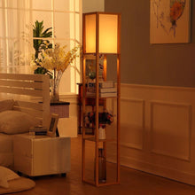 Load image into Gallery viewer, Modern 63-inch Tall Asian Style Floor Lamp with Off-White Shade in Natural Finish