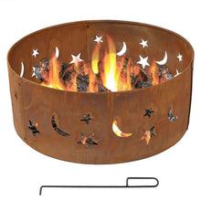Load image into Gallery viewer, Moon Stars 30-inch Round Steel Outdoor Fire Pit with Rust-like Finish