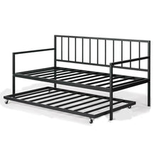 Load image into Gallery viewer, Twin size Heavy Duty Metal Daybed with Roll-Out Trundle Bed