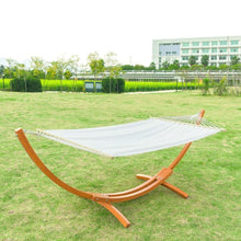 Load image into Gallery viewer, White Cotton Polyester Hammock with 10.5 Ft Crescent Wood Stand