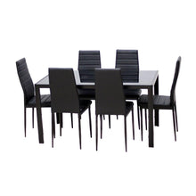 Load image into Gallery viewer, Modern 7-Piece Dining Set with Glass Top Table and 6 Chairs in Black