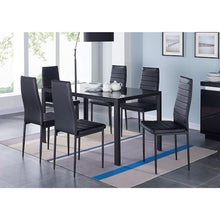 Load image into Gallery viewer, Modern 7-Piece Dining Set with Glass Top Table and 6 Chairs in Black