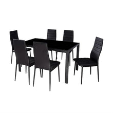 Load image into Gallery viewer, Modern 7-Piece Dining Set with Glass Top Table and 6 Chairs in Black