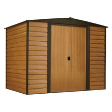 Load image into Gallery viewer, Outdoor 6-ft x 5-ft Steel Storage Shed with Woodgrain Pattern Siding