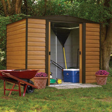 Load image into Gallery viewer, Outdoor 6-ft x 5-ft Steel Storage Shed with Woodgrain Pattern Siding