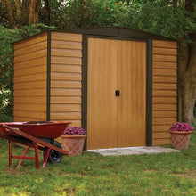 Load image into Gallery viewer, Outdoor 6-ft x 5-ft Steel Storage Shed with Woodgrain Pattern Siding