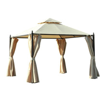 Load image into Gallery viewer, Outdoor Patio Garden 10 x 10 Ft Gazebo with Off White Canopy and Curtains